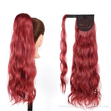 Hot Sale Product Top Quality 24 Inch Natural Color Water Wave Wrap Around Ponytail Attachment Perruque Synthetic Hair Extension